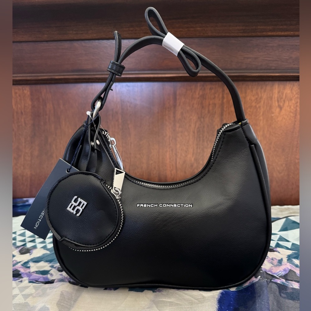 French Connection SABRINA Shoulder Bag And Accessory Pouch Black New